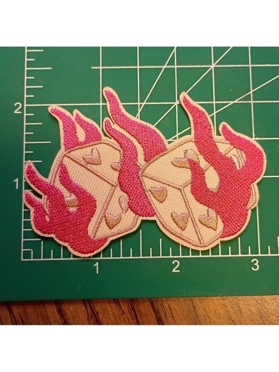 Hot Topic Accessories - 2/$1/ Fire Dice Pink Flame Heart Patch